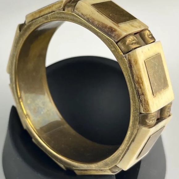 Vintage Bone & Brass Statement Bangle | African Geometric Bracelet | Handcrafted - Picture 6 of 6